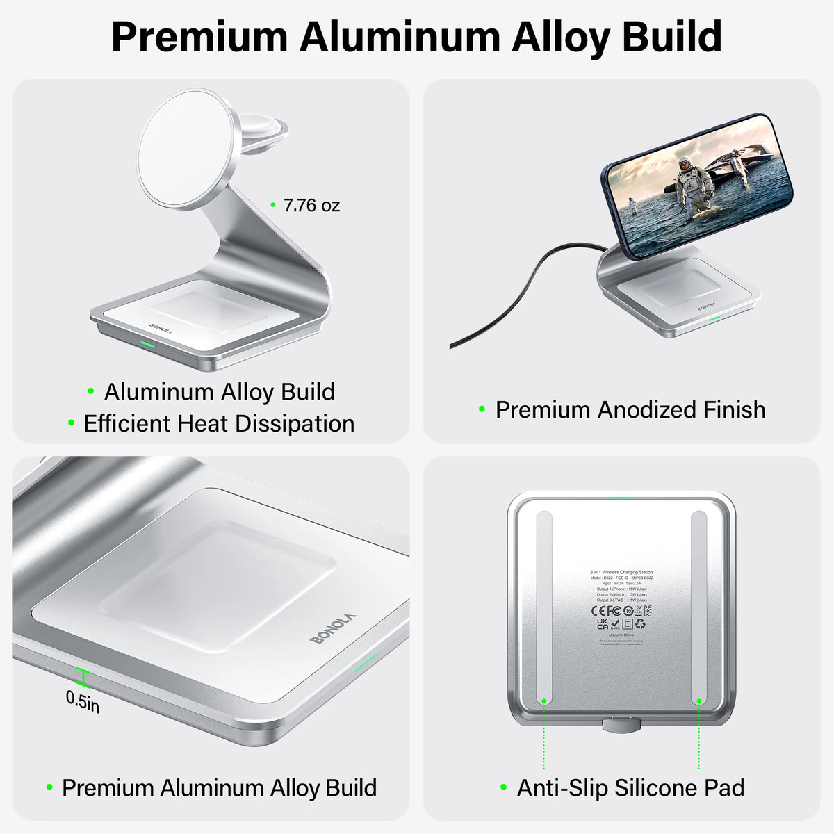 Aluminum charging stand with anti-slip silicone base