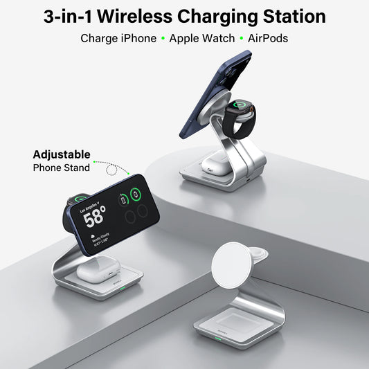 Charging iPhone, Apple Watch and AirPods at the same time on a magnetic charging stand