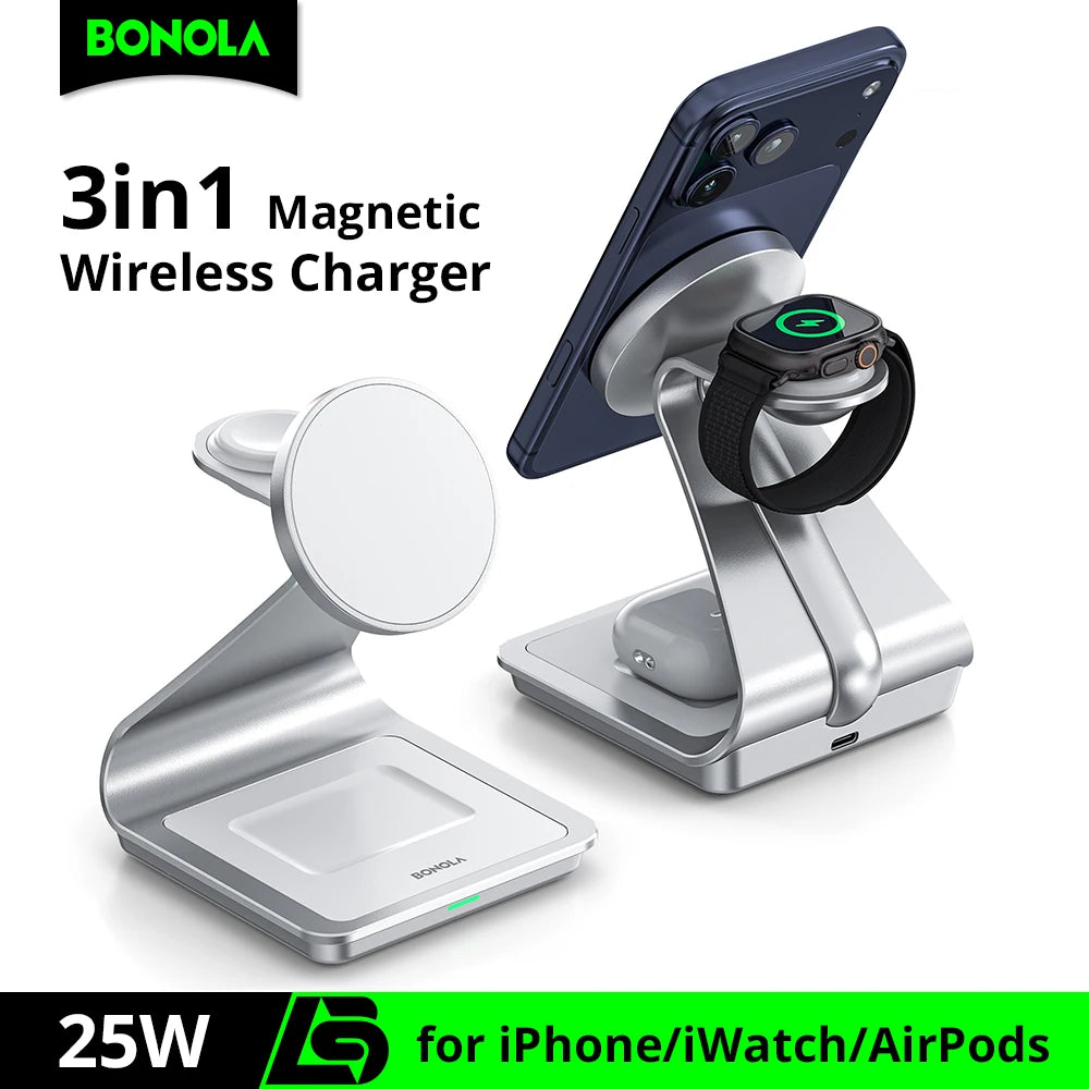 3-in-1 magnetic wireless charging station for iPhone, Apple Watch and AirPods